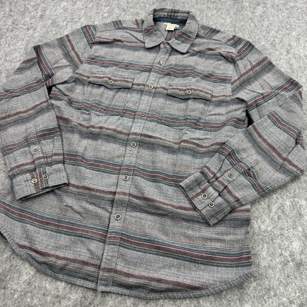 carbon‎ 2 cobalt Shirt Mens Medium Gray Stripe Flannel Beach Hiking Outdoors